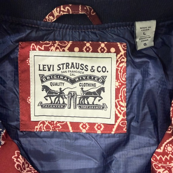 Y2K Levi Strauss & Co Mens Quilted Bomber Jacket Bandana Print L Statement Piece - Picture 8 of 9